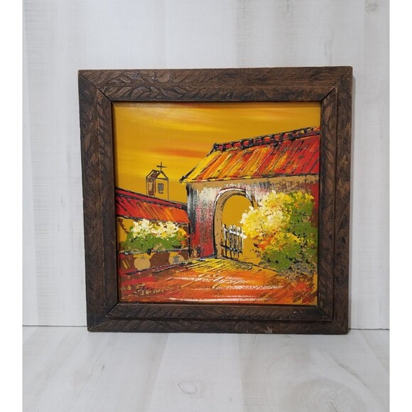 Vintage Ashbrook Oil Painting Carved wood framed Mexican...
